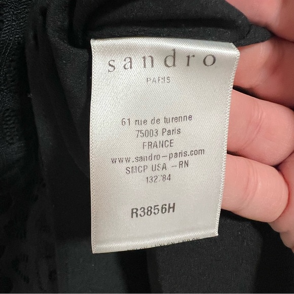 Sandro Rozen Short Sleeve Guipure Lace Mini Dress In Black/Ecru - Picture 13 of 15